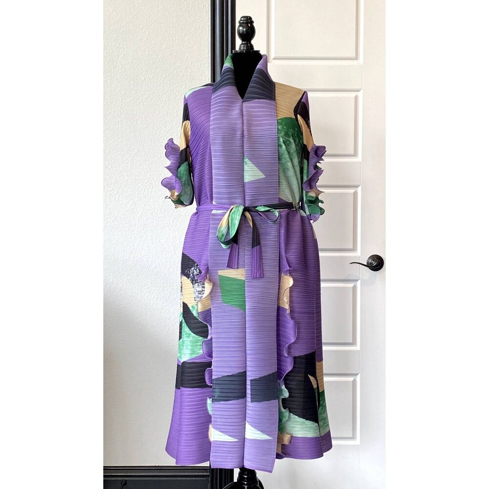 Flashy Purple V Neck Tisha Pleated Dress